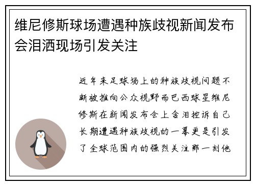 维尼修斯球场遭遇种族歧视新闻发布会泪洒现场引发关注
